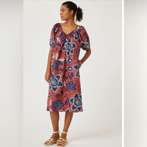 Sundry Blue and White Scoop Neck‎ Midi Sundress